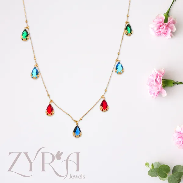 Multicolor_Crystal_Gold_Plated_Teardrop_Necklace_For_Women