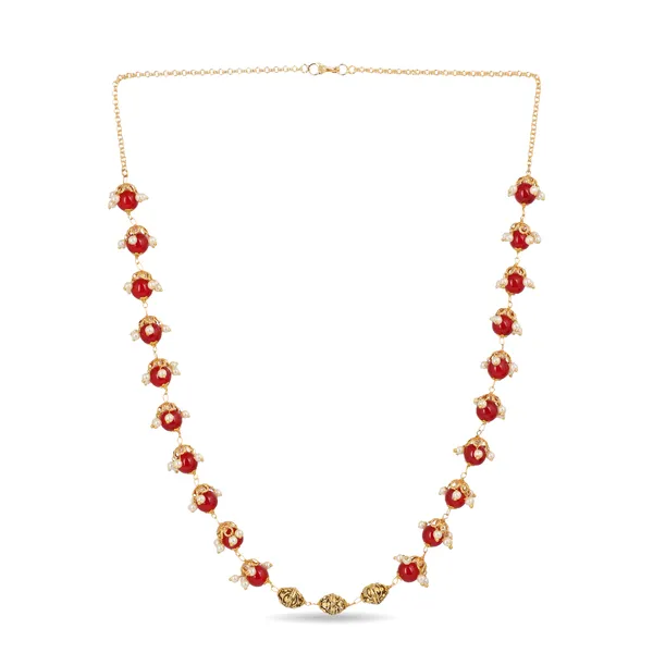 Gold_Red_Stone_Pearl_Embellished_Chain_Necklace_For_Women