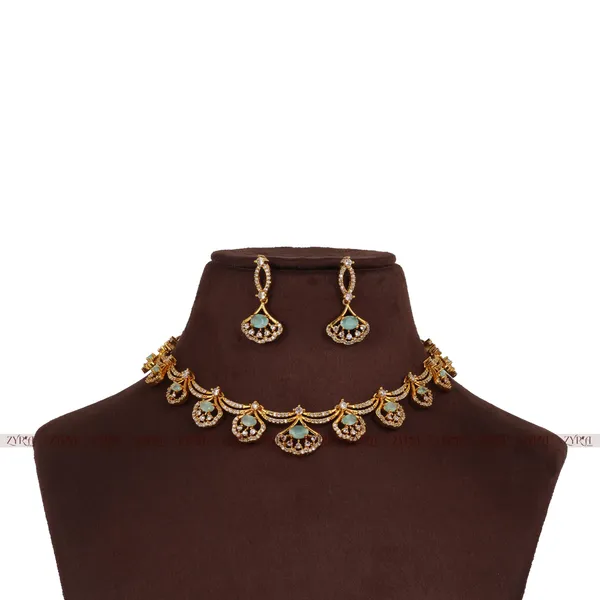 Antique_Gold_Plated_Brass_Ad_Cz_Stone_Necklace_Earrings_Set