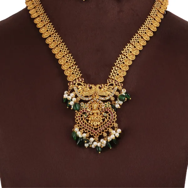 Antique_Gold_Plated_Brass_Long_Necklace_Set_With_Green_Ad_Stones
