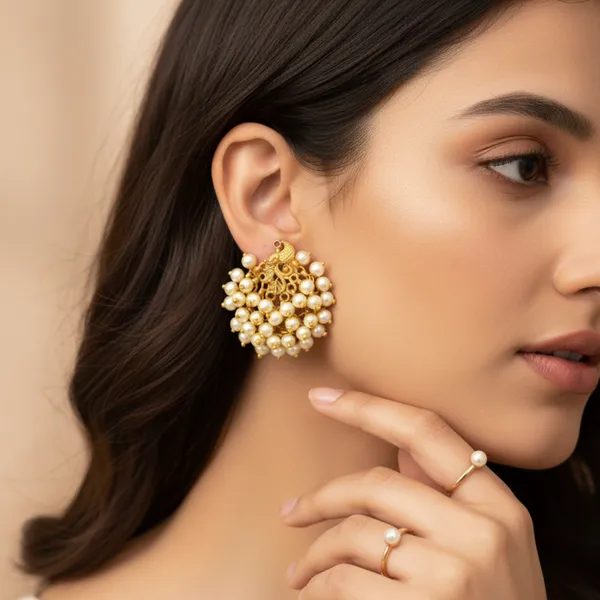 Antique_Gold_Plated_Artificial_Pearl_Cluster_Stud_Earrings
