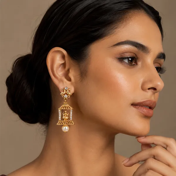 Gold_Plated_Brass_Temple_Jhumka_Earrings_With_Zircon_And_Pearl