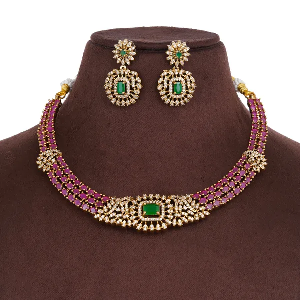Gold_Plated_Green_Stone_Necklace_Earring_Set_For_Women