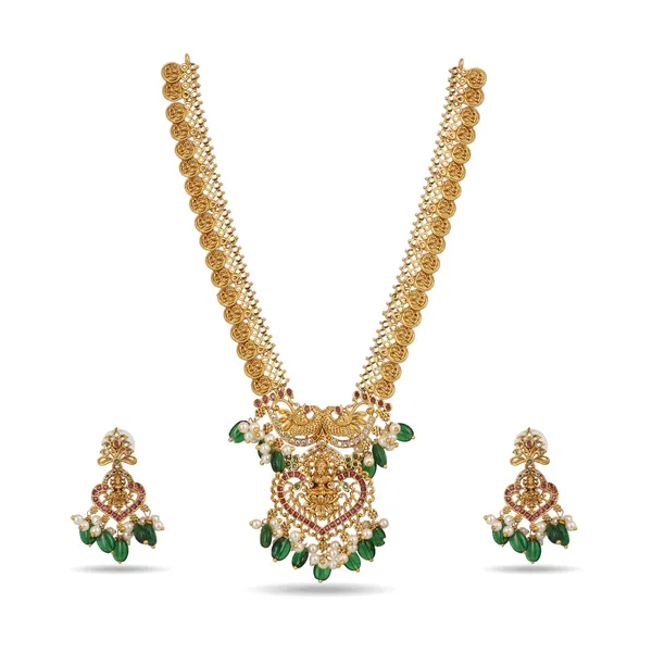 Antique_Gold_Plated_Brass_Long_Necklace_Set_With_Green_Ad_Stones