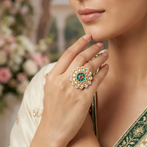 Gold_Plated_Brass_Kundan_Pearl_Floral_Adjustable_Ring_For_Women