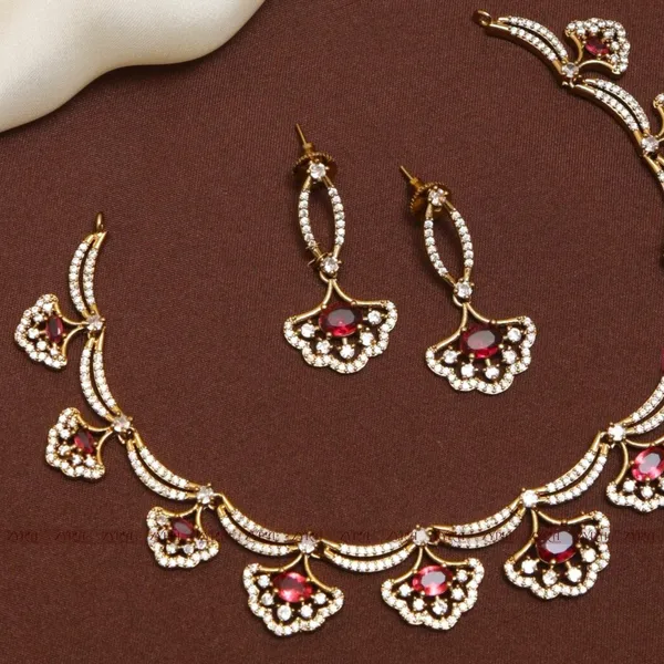 Pink_Stone_Gold_Tone_Necklace_Set_With_Matching_Earrings
