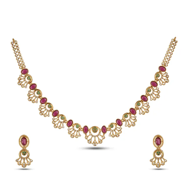 Gold_Plated_Ruby_Green_Stone_Necklace_Set_For_Women