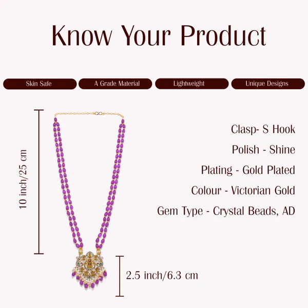 Purple_Beaded_Double_Strand_Long_Necklace_With_Gold_Plated_Lakshmi_Pendant_For_Women