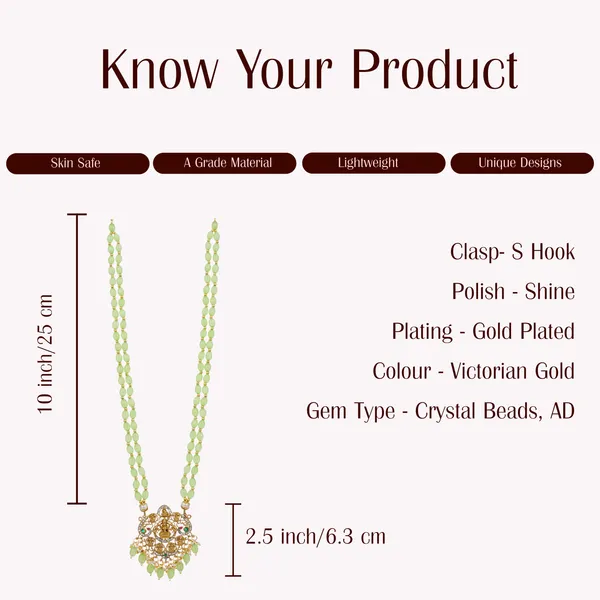 Mint_Green_Beaded_Double_Strand_Long_Necklace_With_Gold_Plated_Lakshmi_Pendant_For_Women