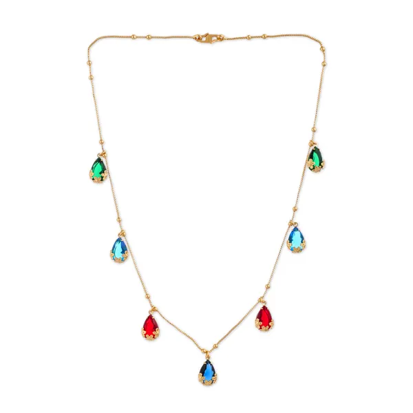Multicolor_Crystal_Gold_Plated_Teardrop_Necklace_For_Women