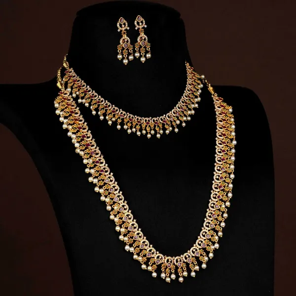 Antique_Gold_Plated_Brass_Ad_Cz_Necklace_Set_With_Earrings