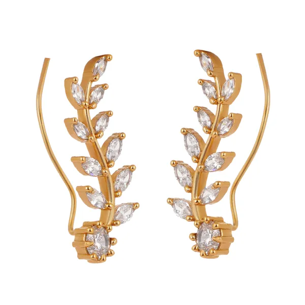 AAA_Grade_Cubic_Zirconia_Studded_Gold_Plated_Leaf_Design_Ear_Cuff_Earring_