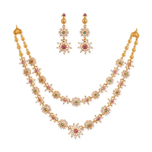 Gold_Plated_Starburst_Necklace_And_Earrings_Set_With_Cz_Stones