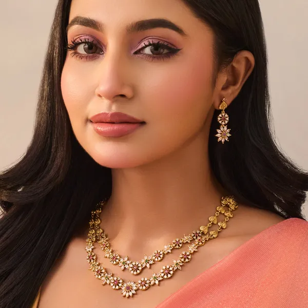 Gold_Plated_Starburst_Necklace_And_Earrings_Set_With_Cz_Stones
