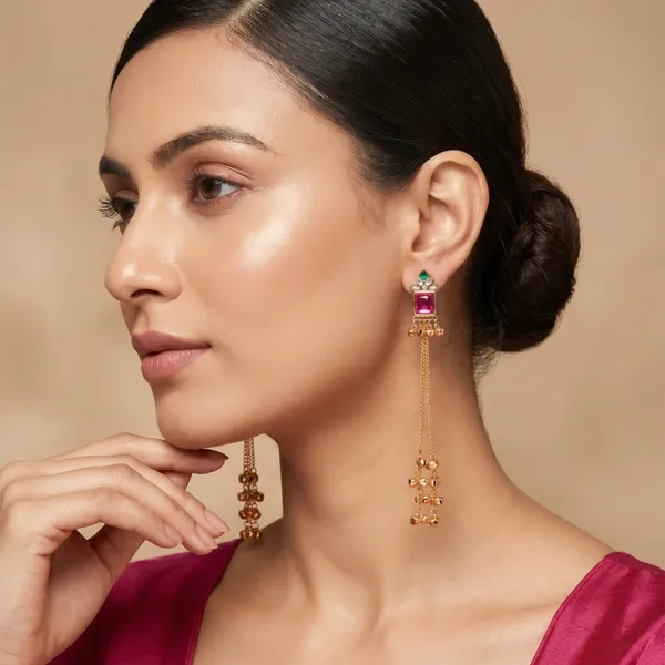 Gold_Tone_Pink_Green_Stone_Kundan_Long_Chain_Drop_Earrings_For_Women