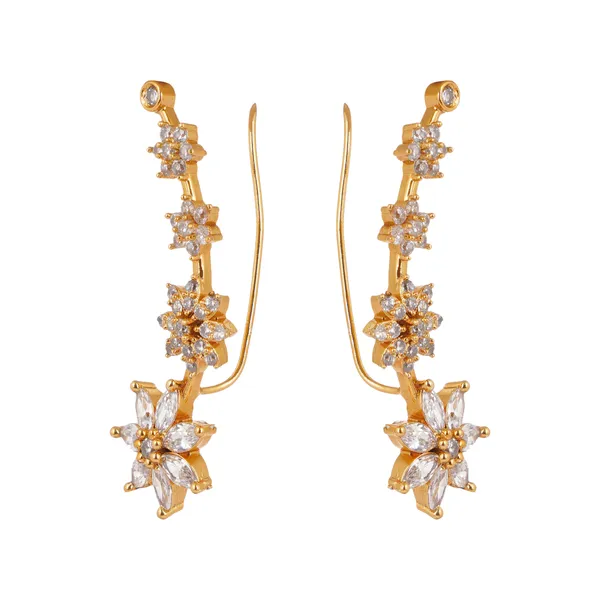 AAA_Grade_Cubic_Zirconia_Studded_Gold_Plated_Floral_Ear_Cuff_Earring_