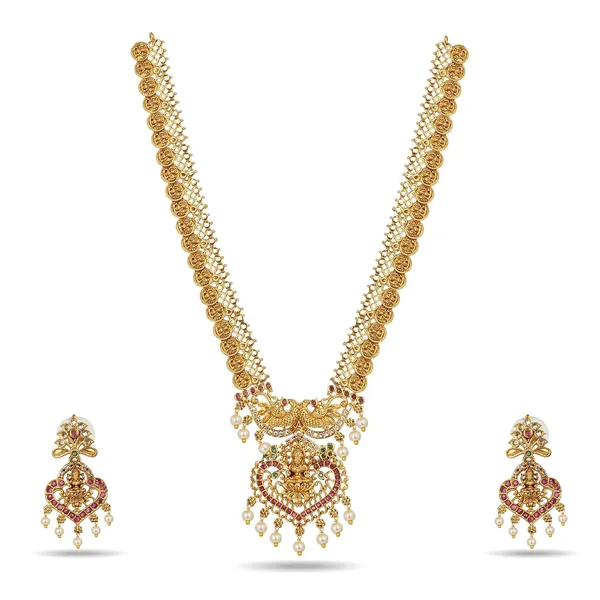 Temple_Jewellery_Long_Haar_Necklace_Set_With_Earrings_Lakshmi_Coin_Design_Traditional_Bridal_Wedding_Jewellery_Set