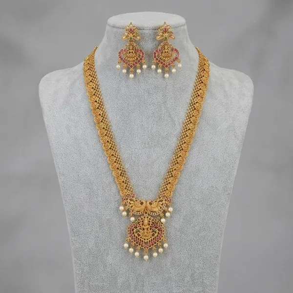 Temple_Jewellery_Long_Haar_Necklace_Set_With_Earrings_Lakshmi_Coin_Design_Traditional_Bridal_Wedding_Jewellery_Set