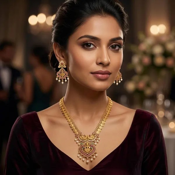 Temple_Jewellery_Long_Haar_Necklace_Set_With_Earrings_Lakshmi_Coin_Design_Traditional_Bridal_Wedding_Jewellery_Set