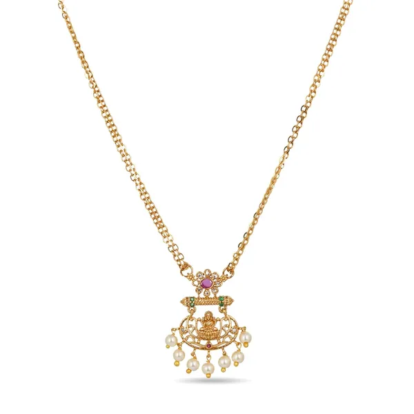 Long_Chain_Pendant_Necklace_With_Zircon_And_Pearl_Studded_Temple_Jewellery_Style_Lakshmi_Desing_Locket_And_Double_Chain