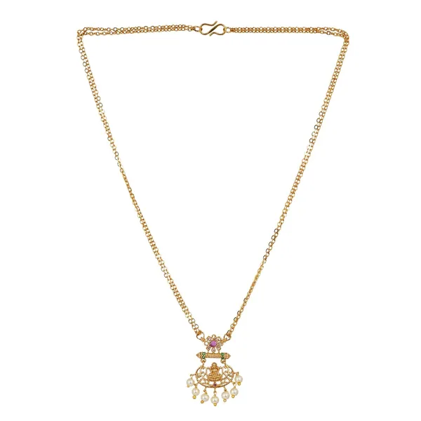 Long_Chain_Pendant_Necklace_With_Zircon_And_Pearl_Studded_Temple_Jewellery_Style_Lakshmi_Desing_Locket_And_Double_Chain