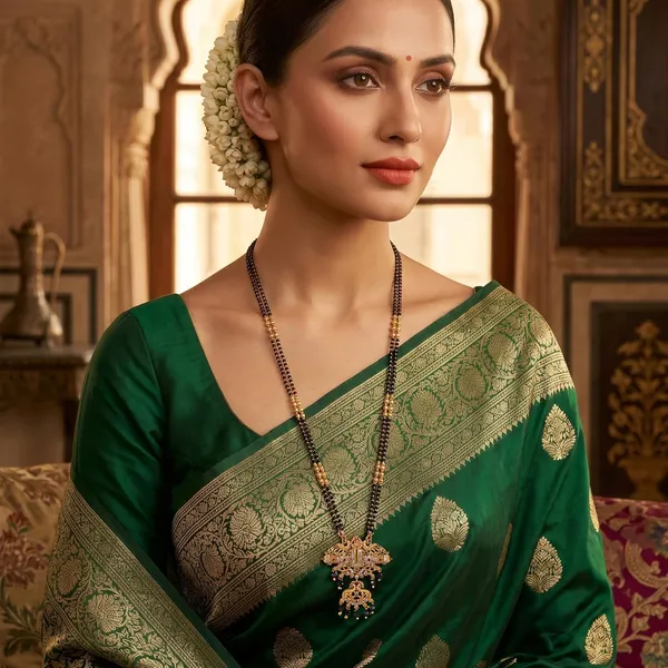 Traditional_Long_Mangalsutra_Double_Black_Bead_Chain_With_Balaji_God_Peacock_Motif_Tanmaniya_Pendant_24_Inch_Nallapusalu_For_Women_And_Girls