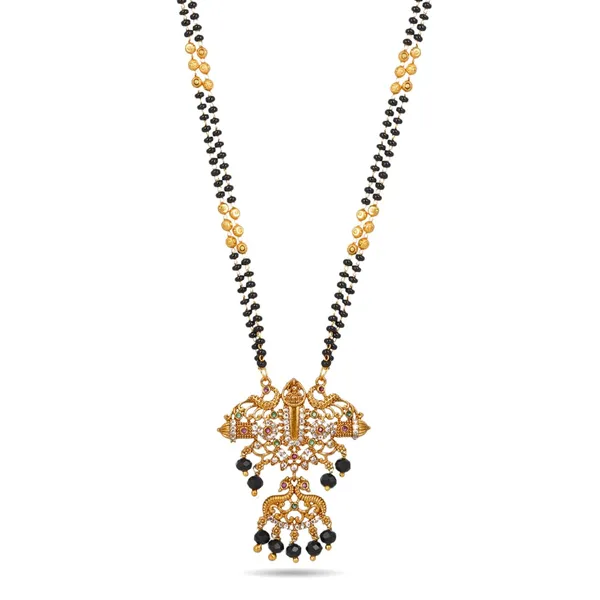 Traditional_Long_Mangalsutra_Double_Black_Bead_Chain_With_Balaji_God_Peacock_Motif_Tanmaniya_Pendant_24_Inch_Nallapusalu_For_Women_And_Girls