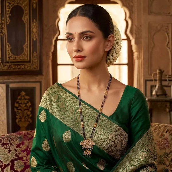 Traditional_Long_Mangalsutra_Double_Black_Bead_Chain_With_Balaji_God_Peacock_Motif_Tanmaniya_Pendant_24_Inch_Nallapusalu_For_Women_And_Girls