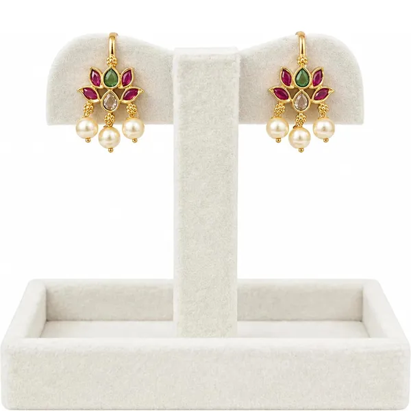 Lotus_Bugadi_Earrings_Non_Piercing_Clip_On_Ear_Cuff_With_Kundan_Kemp_Stone_Pearls_Ethnic_Jewellery