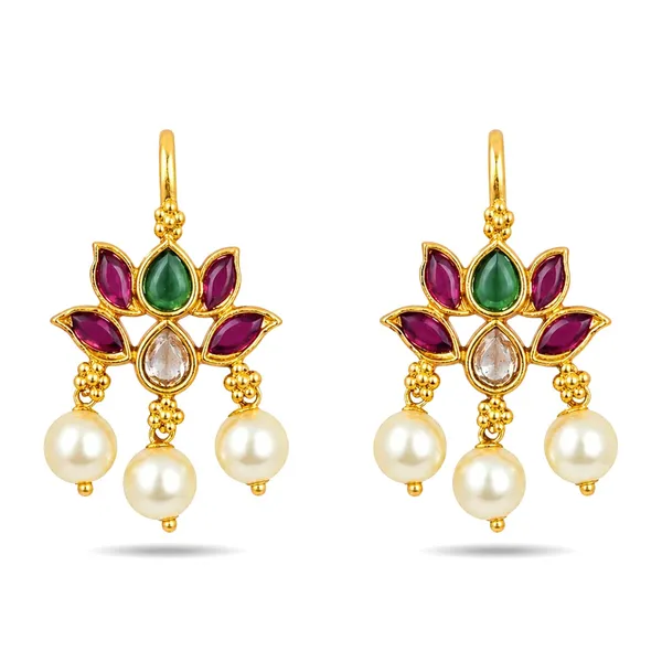 Lotus_Bugadi_Earrings_Non_Piercing_Clip_On_Ear_Cuff_With_Kundan_Kemp_Stone_Pearls_Ethnic_Jewellery