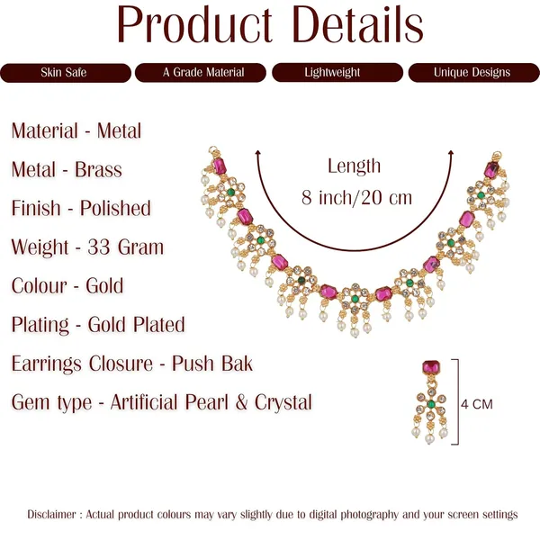 Stylish_Floral_Choker_Necklace_Set_With_Earrings_Gold_Plated_Zircon_Kundan_And_Pearl_Studded_Jewellery_Set_For_Women_And_Girls