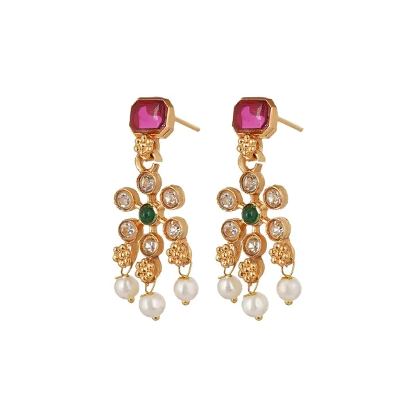 Stylish_Floral_Choker_Necklace_Set_With_Earrings_Gold_Plated_Zircon_Kundan_And_Pearl_Studded_Jewellery_Set_For_Women_And_Girls
