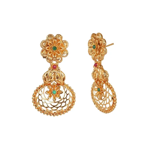 Stylish_Floral_Filigree_Choker_Necklace_Set_With_Earrings_Gold_Plated_Traditional_Jewellery_Set_With_Red_Green_Stones_For_Women_And_Girls