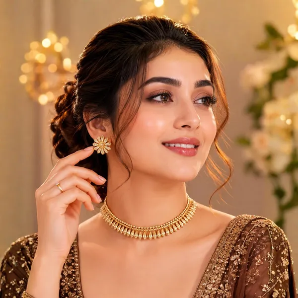 22k_Micro_Gold_Plated_Clasic_Choker_Necklace_And_Stud_Earrings_Traditional_Indian_Jewellery_For_Women_And_Girls