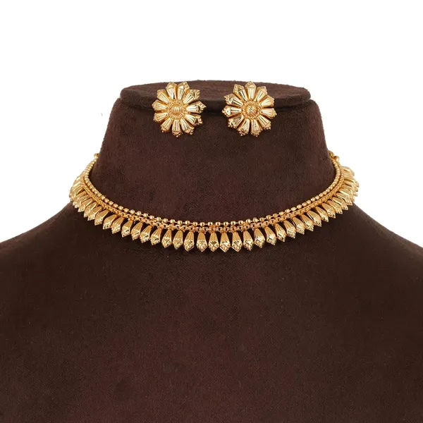 22k_Micro_Gold_Plated_Clasic_Choker_Necklace_And_Stud_Earrings_Traditional_Indian_Jewellery_For_Women_And_Girls