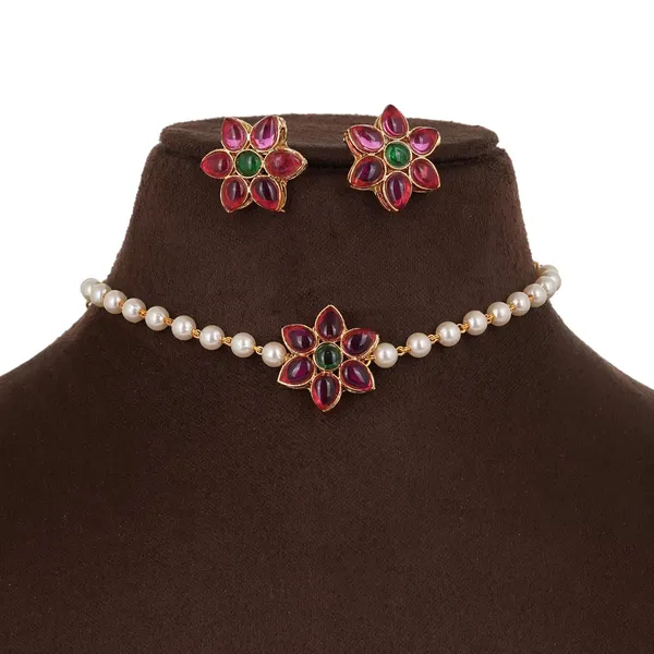 Kundan_Floral_Choker_Necklace_Set_With_Pearl_Chain_Gold_Plated_Pink_And_Green_Stone_Necklace_Set_For_Women_And_Girls