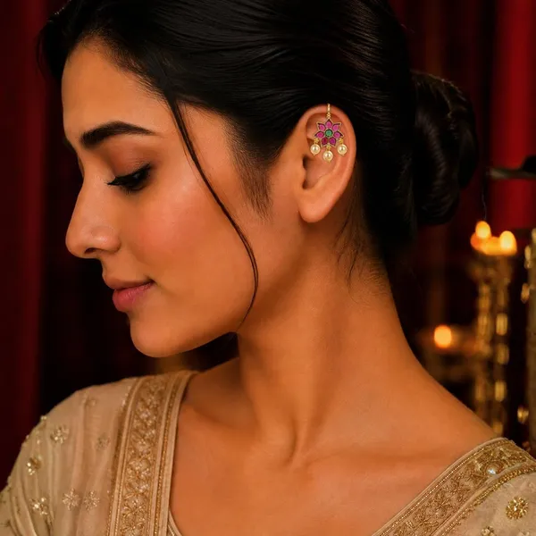 Star_Bugadi_Earrings_Non_Piercing_Clip_On_Ear_Cuff_With_Kundan_Kemp_Stone_Pearls_Ethnic_Jewellery_Women_And_Girls