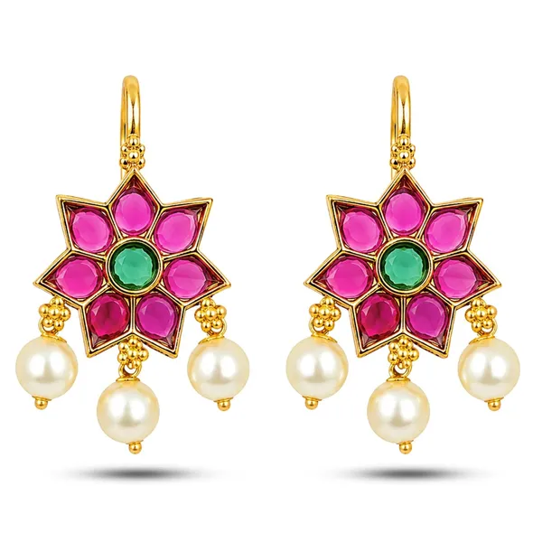 Star_Bugadi_Earrings_Non_Piercing_Clip_On_Ear_Cuff_With_Kundan_Kemp_Stone_Pearls_Ethnic_Jewellery_Women_And_Girls