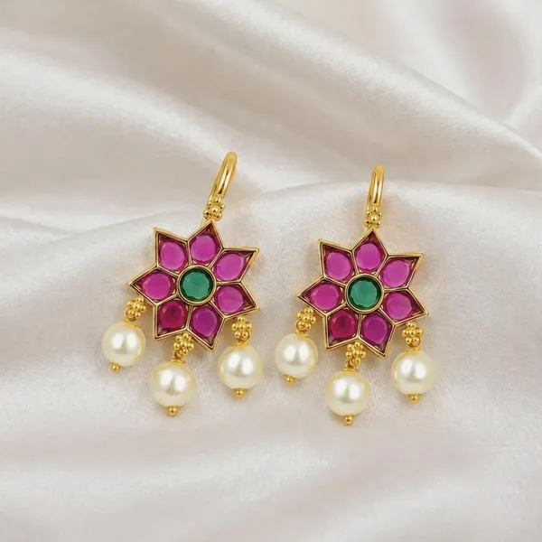 Star_Bugadi_Earrings_Non_Piercing_Clip_On_Ear_Cuff_With_Kundan_Kemp_Stone_Pearls_Ethnic_Jewellery_Women_And_Girls