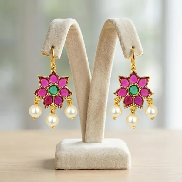 Star_Bugadi_Earrings_Non_Piercing_Clip_On_Ear_Cuff_With_Kundan_Kemp_Stone_Pearls_Ethnic_Jewellery_Women_And_Girls
