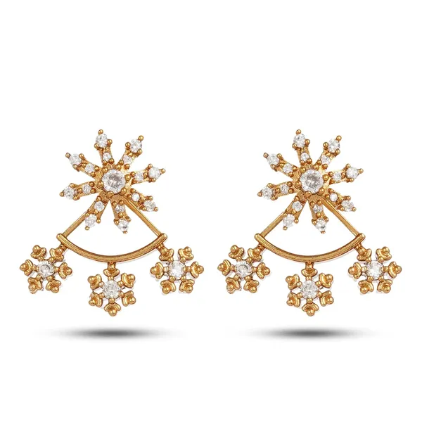 Antique_Gold_Plated_Ear_Jacket_Earrings_Snowflake_Design_Zircon_Studded_Stylish_Gift_For_Women_And_Girls