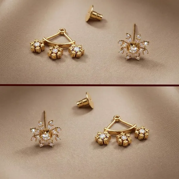 Antique_Gold_Plated_Ear_Jacket_Earrings_Snowflake_Design_Zircon_Studded_Stylish_Gift_For_Women_And_Girls