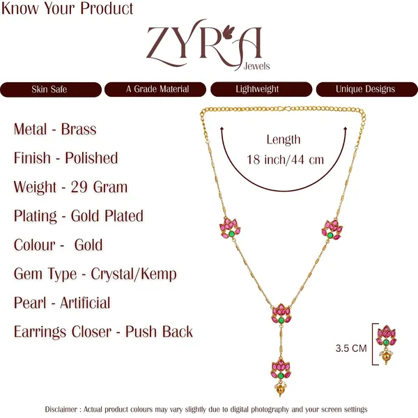 Traditional_Lotus_Flower_Design_Gold_Plated_Long_Necklace_Set_With_Earrings