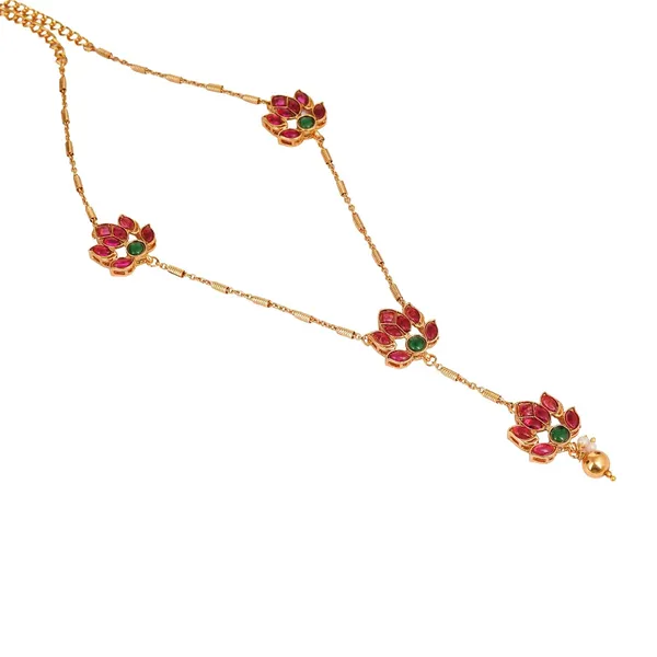Traditional_Lotus_Flower_Design_Gold_Plated_Long_Necklace_Set_With_Earrings