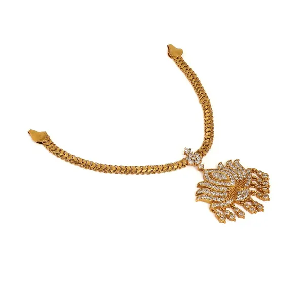 Aaa_Grade_Zircon_Studded_Lotus_Necklace_Set_With_Earrings_Antique_Gold_Finish_Traditional_Jewellery_Set_Gift_For_Women_And_Girls