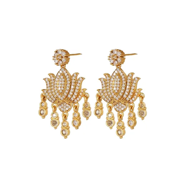 Aaa_Grade_Zircon_Studded_Lotus_Necklace_Set_With_Earrings_Antique_Gold_Finish_Traditional_Jewellery_Set_Gift_For_Women_And_Girls