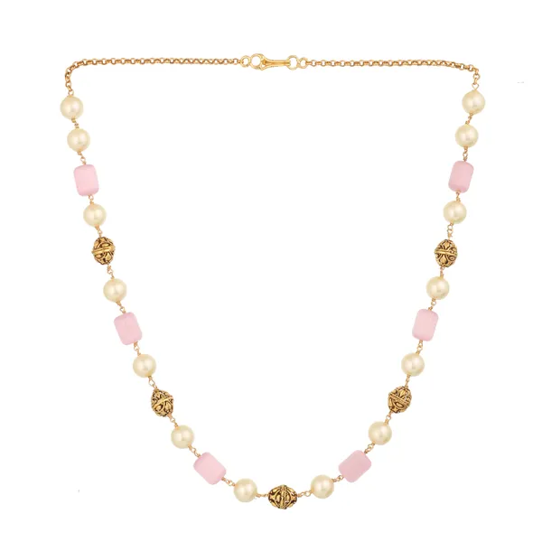 Gold_Plated_Pearl_And_Pink_Bead_Necklace_For_Women