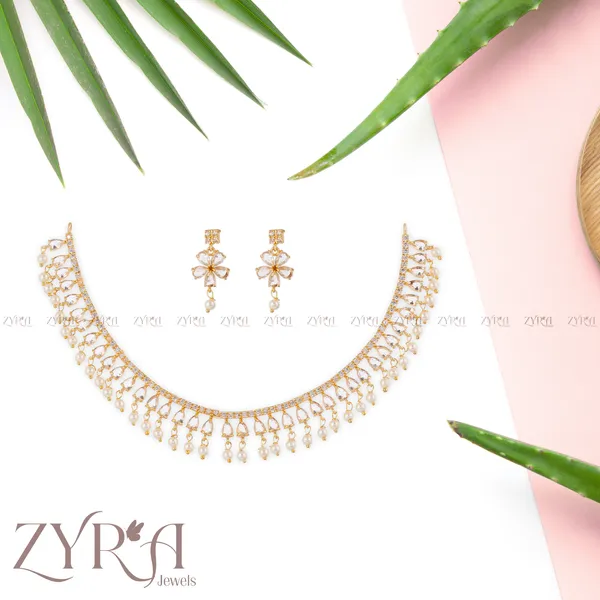 Gold_Plated_Crystal_Pearl_Choker_Necklace_Set_For_Women