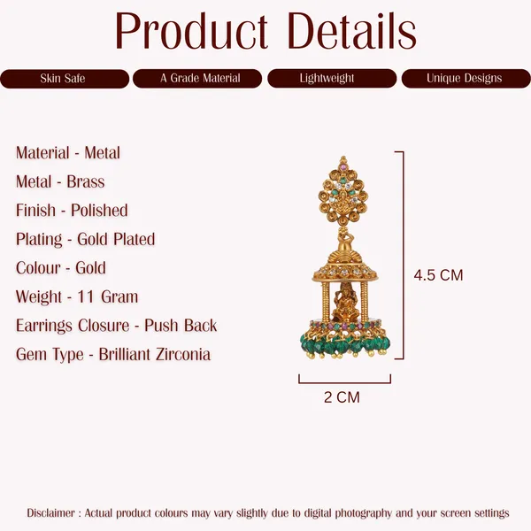 Gold_Plated_Kundan_Jhumka_Earrings_With_Green_Beads