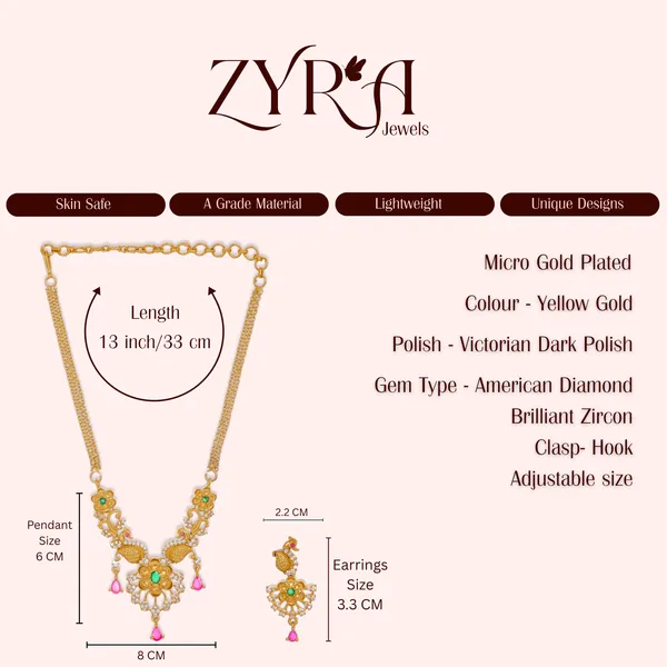 Gold_Plated_Peacock_Motif_Floral_Necklace_Earrings_Set